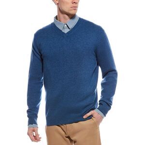 Forte Mens  Cashmere V-Neck Cashmere Sweater, Blue